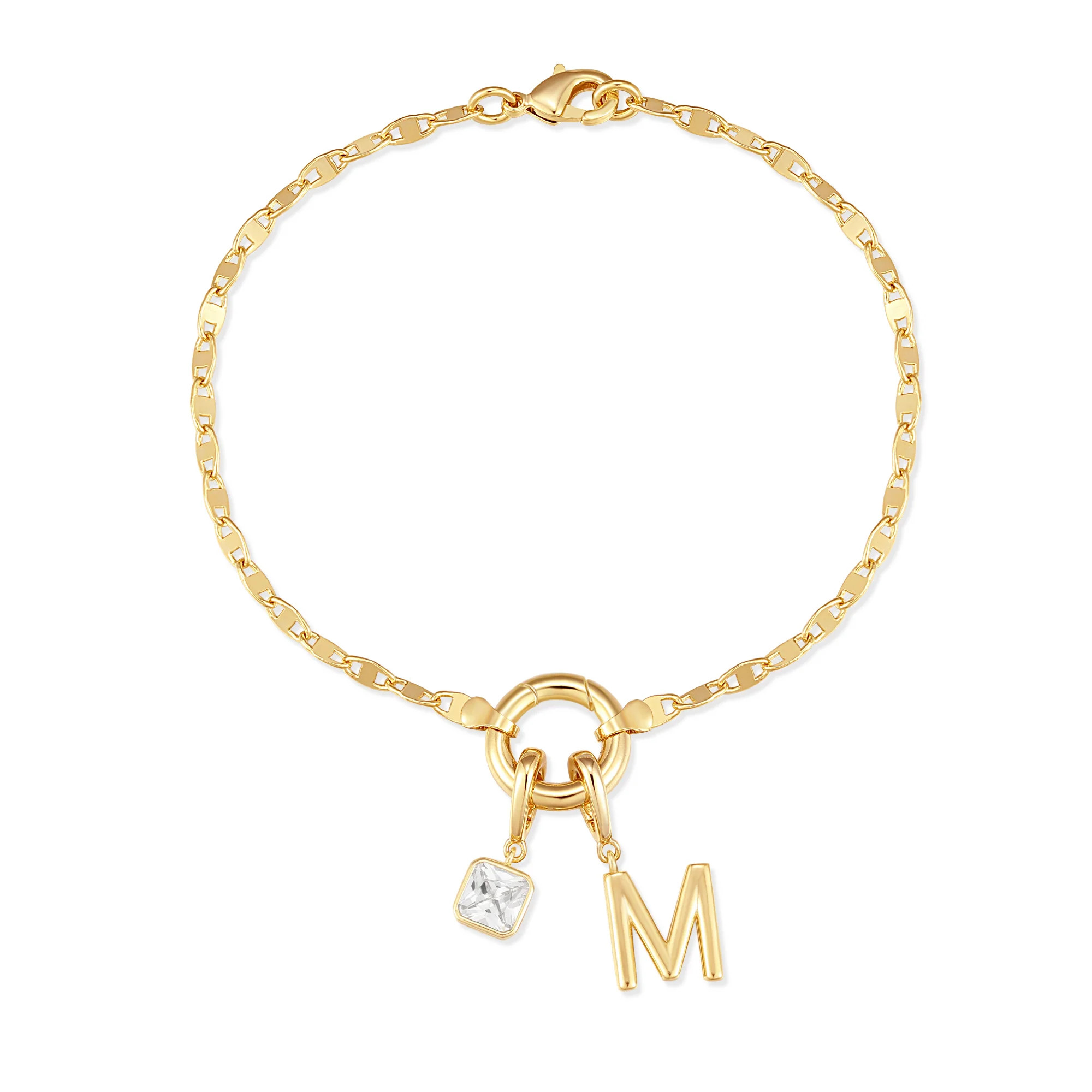 Custom Birthstone and Initial Mirror Charm Bracelet | Mill Rock East