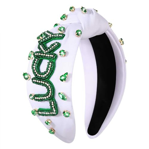 mokkia St.Patrick's Day Headband for Women Green Shamrock Headband Crystal Rhinestone Jeweled Knotted Hairband Lucky Irish Holiday Hair Accessories Outfits Gifts (LUCKY A) | Amazon (US)