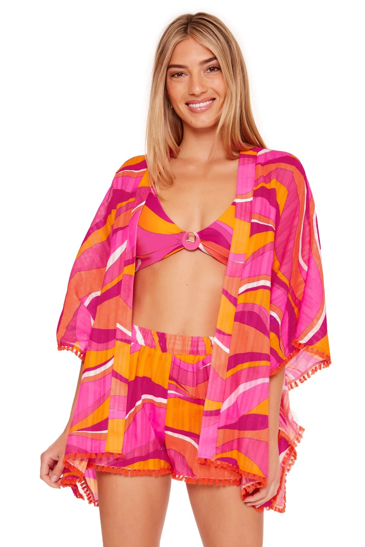 Vivid Vista Fringe Open Front Kimono | Everything But Water