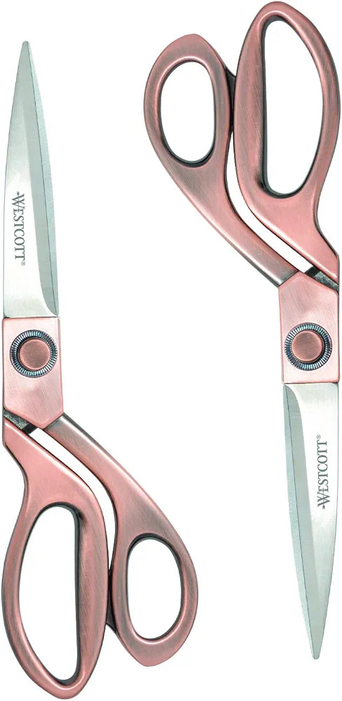 Westcott 8" Bent Stainless Steel Copper-Finish Scissors For Office & Home, 2 Pack (17600) | Amazon (US)