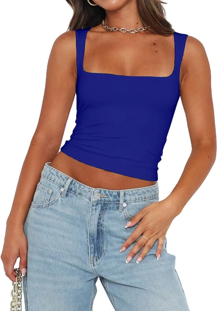 Abardsion Womens Sexy Crop Top Summer 2024 Square Neck Sleeveless Double Layer Going Out Tank Top... | Amazon (US)