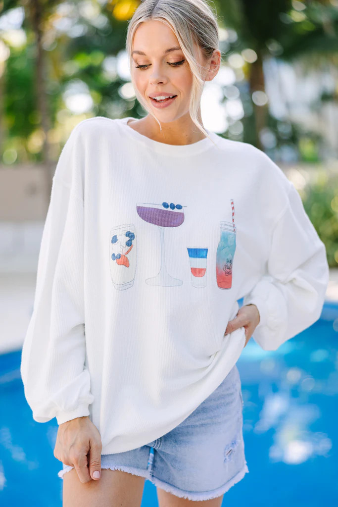 American Spirit White Graphic Corded Sweatshirt | The Mint Julep Boutique