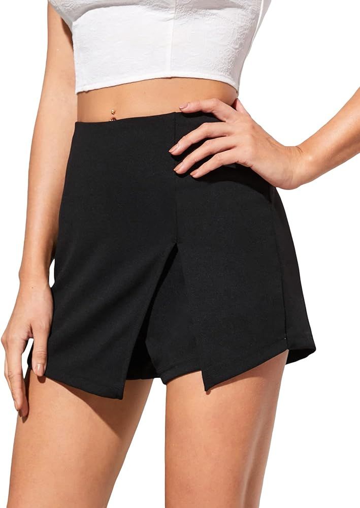 Floerns Women's Solid High Waist Skort Asymmetrical Split Hem Short Skirt | Amazon (US)