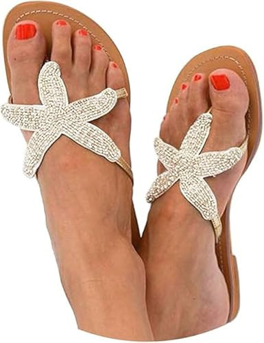 Beach Sandals for Woman, Women's Cute Starfish Flat Sandals Open Toe Slide Fashion Slip-on Slides Dressy Comfortable Bohemian Flats Summer Thong Flip Flops | Amazon (US)