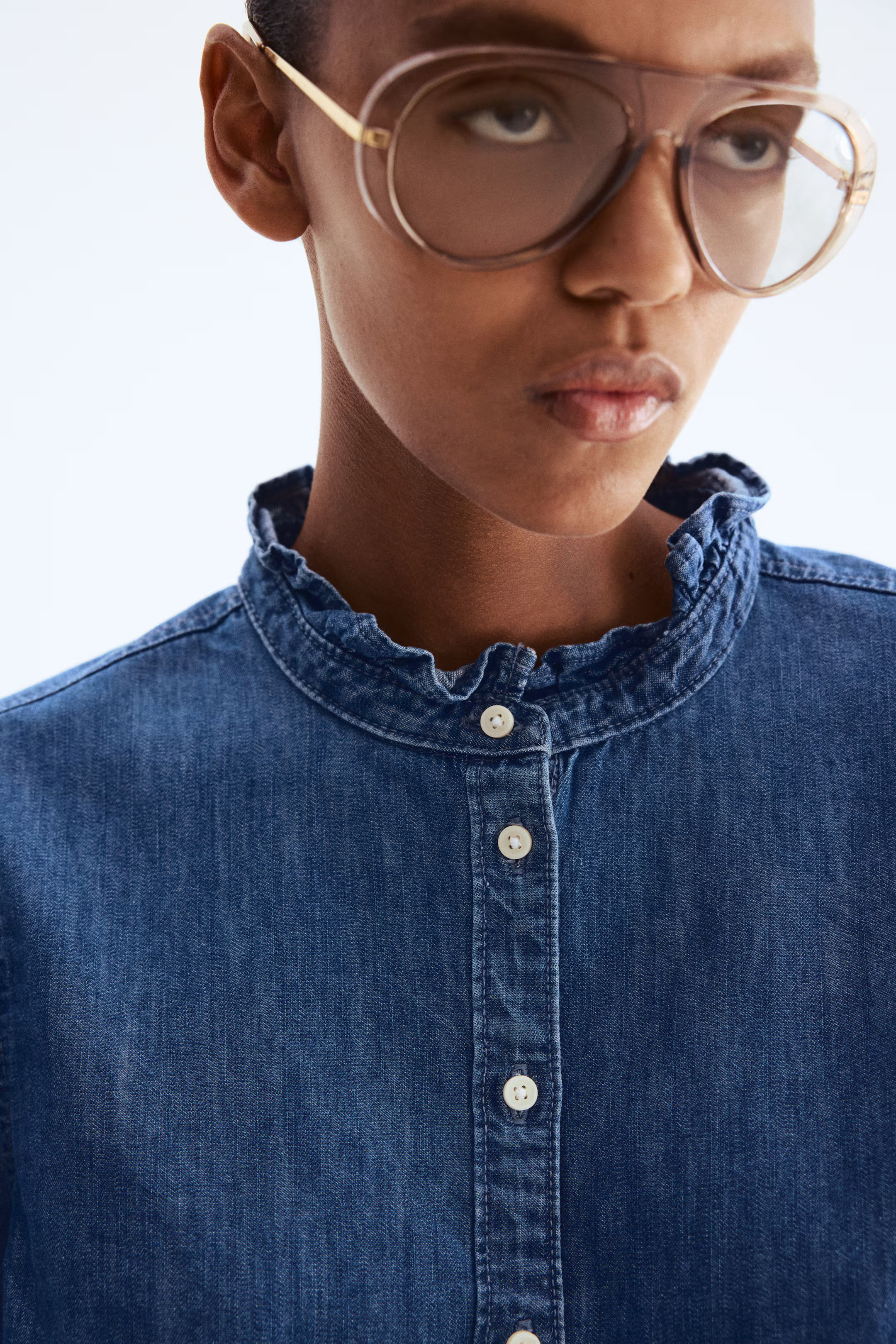 Ruffle-Trimmed Denim Blouse | H&M (US + CA)