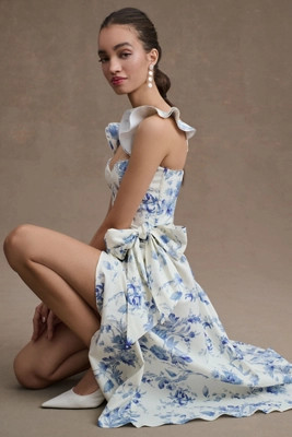 V. Chapman Vera Ruffle-Strap Corset Side-Slit Midi Dress | Anthropologie (US)