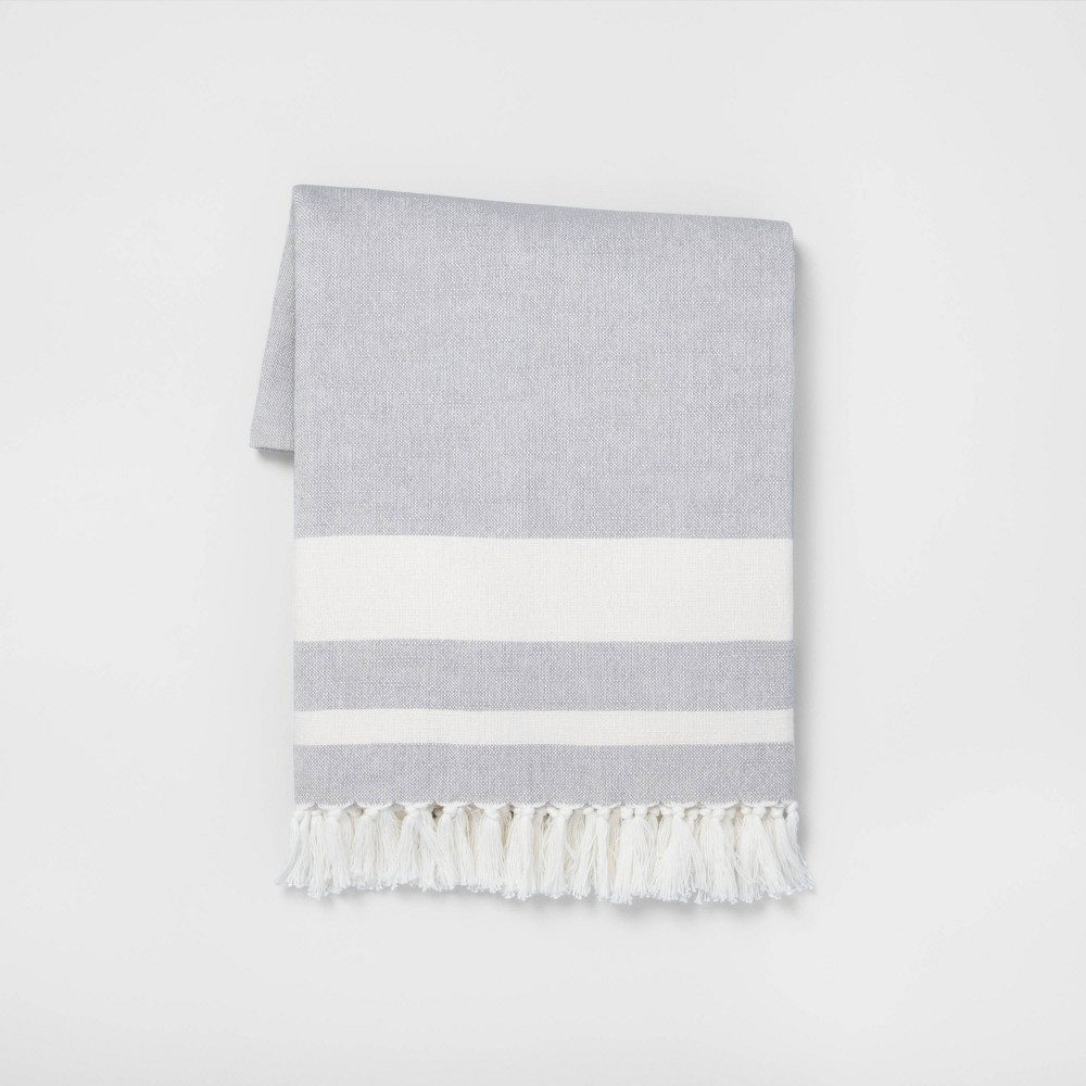 Stripe Throw Blanket Gray + Sour Cream - Hearth & Hand with Magnolia | Target