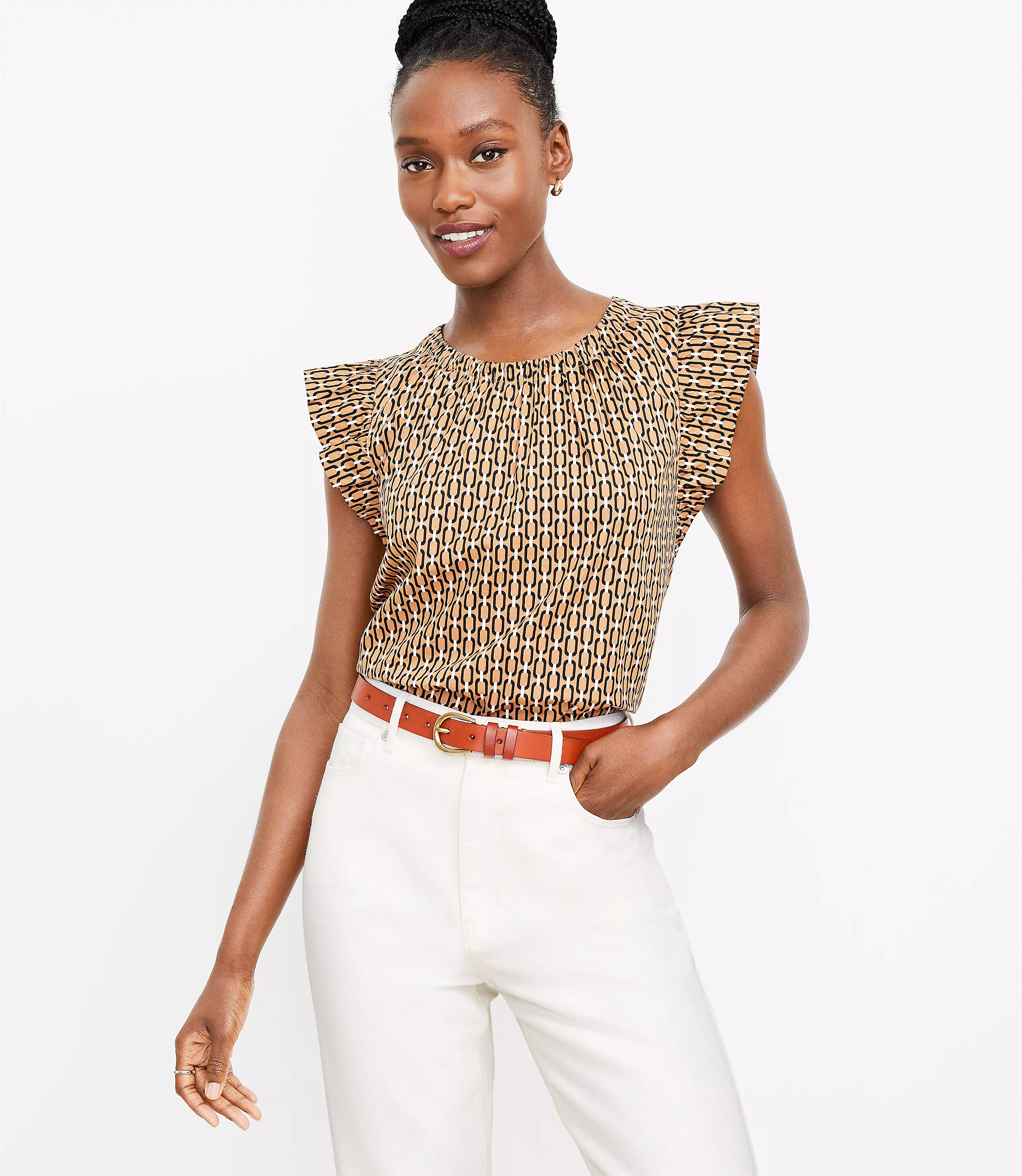 Petite Geo Flutter Sleeve Top | LOFT