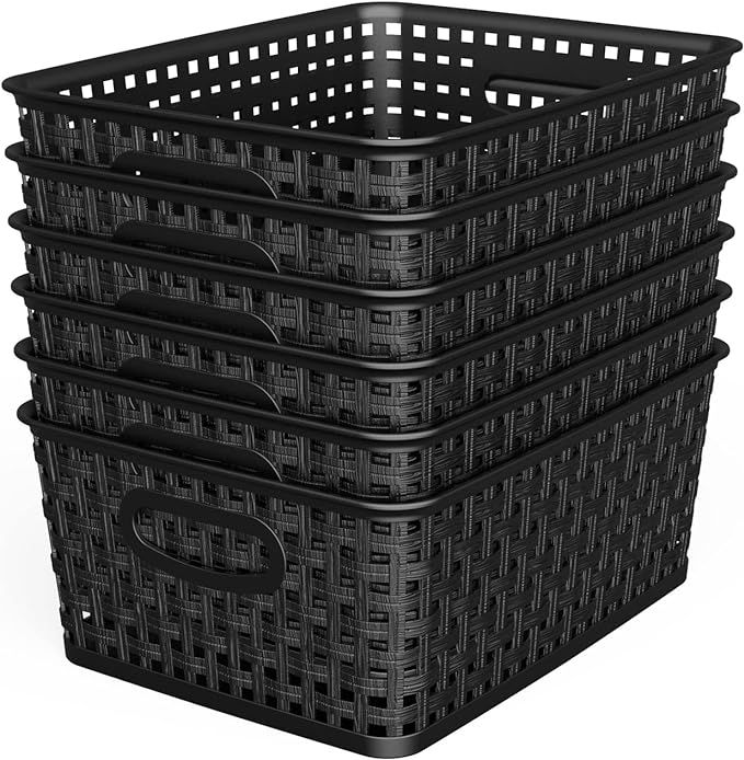 WYT Woven Storage Organizer Basket, 6-Pack Black Plastic Weave Baskets, 10.1 x 7.55 x 4.1 | Amazon (US)