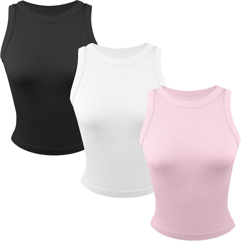 Common Stitch 3 Pack Stretch Tank Tops for Women, Ribbed Crew Neck Womens Workout Yoga Tops (Avai... | Amazon (US)