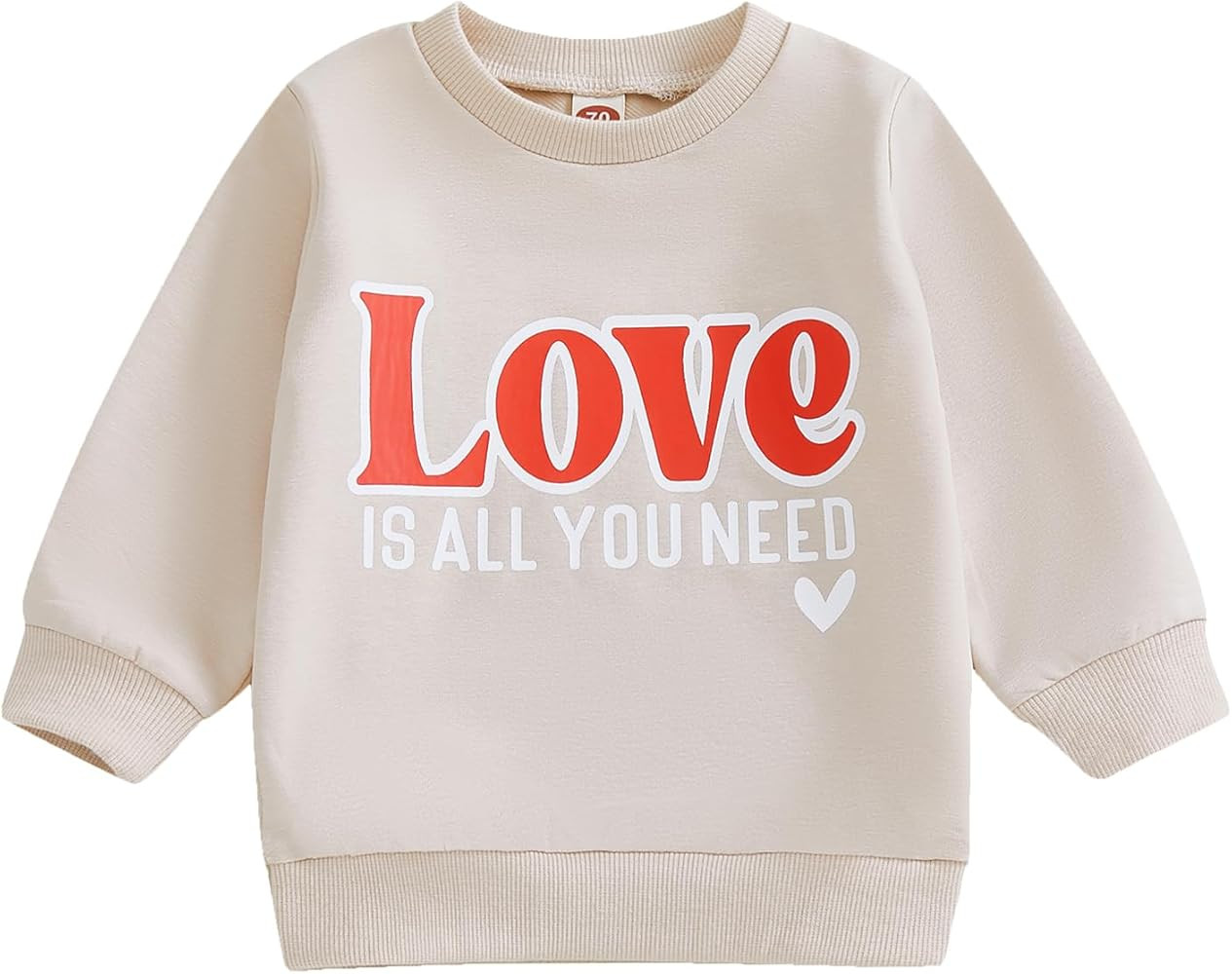 Toddler Boy Girl Valentines Outfit Letter Heart Long Sleeve Crewneck Sweatshirt Pullover Top Baby... | Amazon (US)