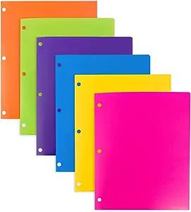 JAM PAPER Heavy Duty Plastic 3 Hole Punch Pocket Folders - Extra Tough School Folders - Assorted ... | Amazon (US)