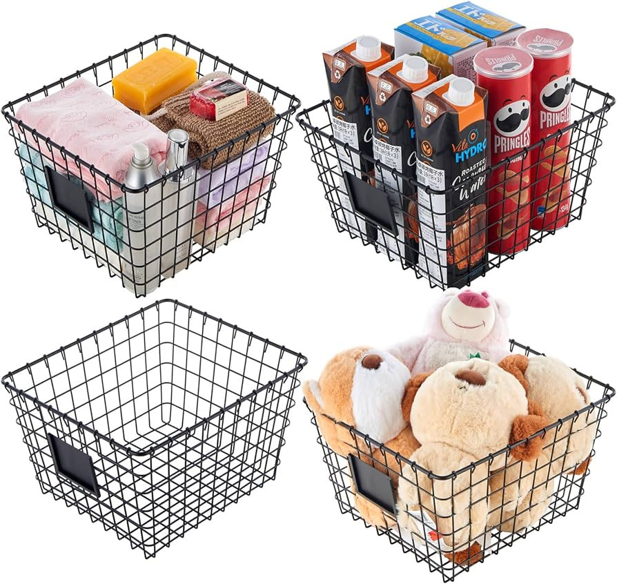 JUNCHU CHERRY 4 Pack\u3010Large\u3011 Wire Handmade Storage Basket for Organizing Household Goods... | Amazon (US)