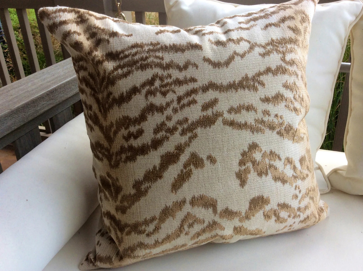 Cowtan and Tout Pillow  cover "RAJAH" in beige tiger -Tan Velvet Backing | Etsy (Global)
