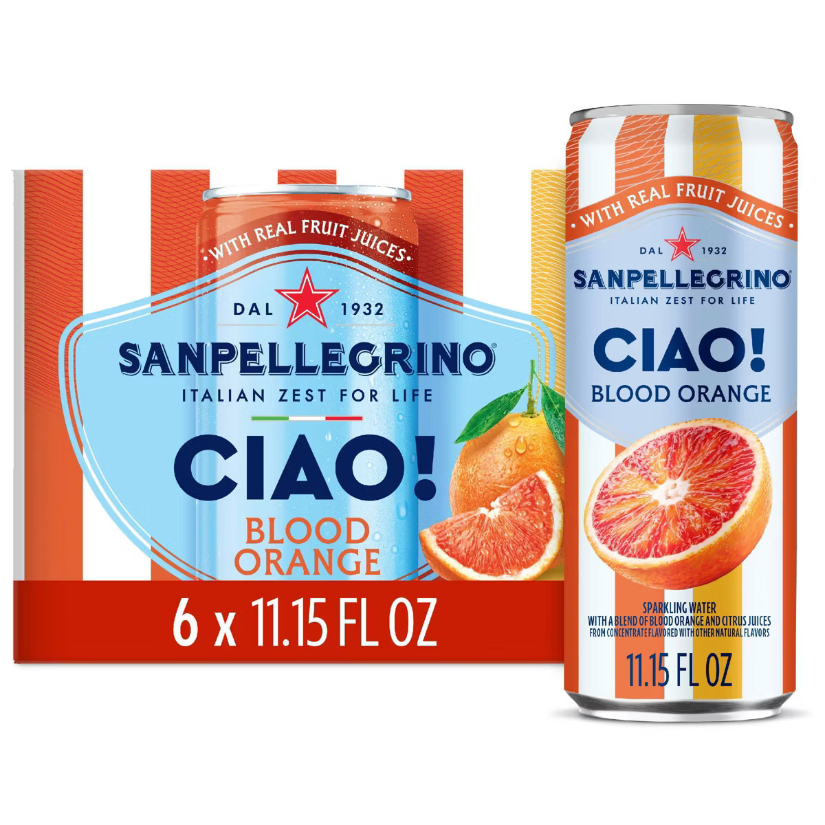 Sanpellegrino CIAO! Blood Orange Sparkling Water with Real Fruit Juices - 6pk/11.15 fl oz Cans | Target