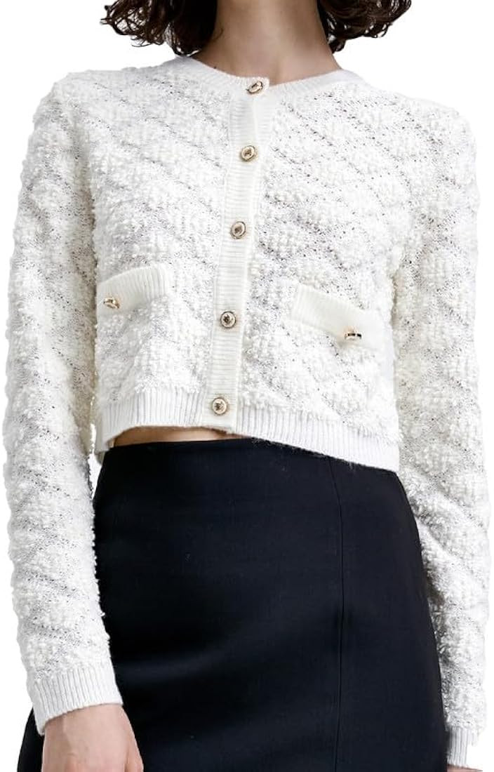 URBAN REVIVO Women's 2023 Fashion Pearl Button Down Cropped Short Cardigan Open Front Long Sleeve... | Amazon (US)