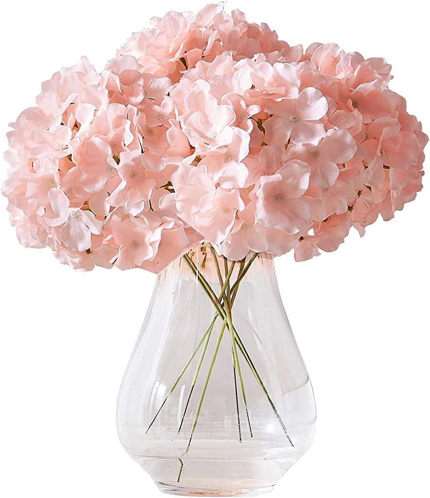 KISLOHUM Artificial Hydrangea Flowers Blush Heads 10 Fake Hydrangea Silk Flowers for Wedding Cent... | Amazon (US)