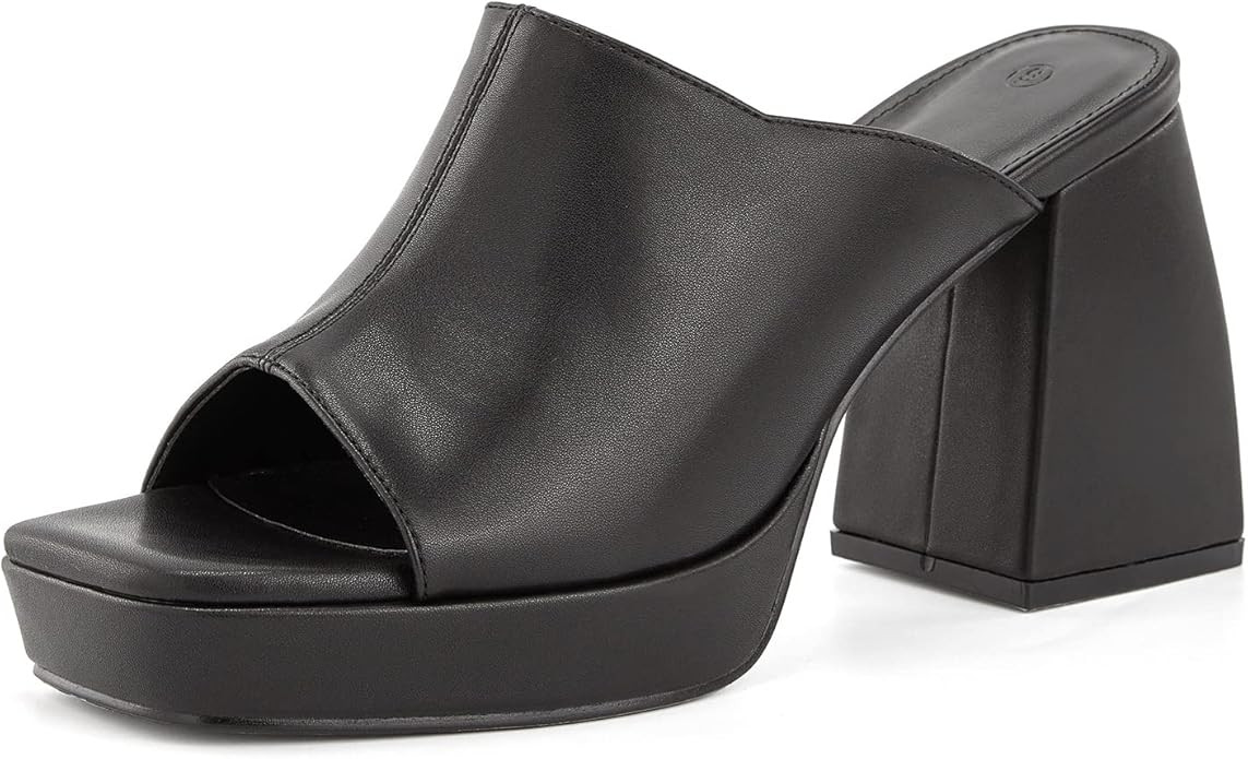 Coutgo Womens Chunky Platform Sandals Slip On Square Toe High Heel Sexy Mules | Amazon (US)
