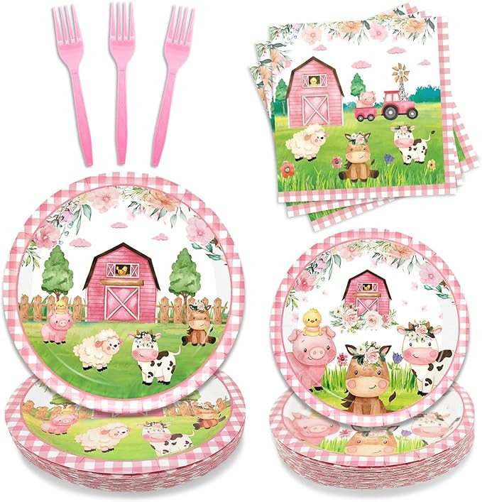 96PCS Farm Animals Party Supplies Tableware Set Farm Birthday Party Barn Animal Theme Party Cute ... | Amazon (US)