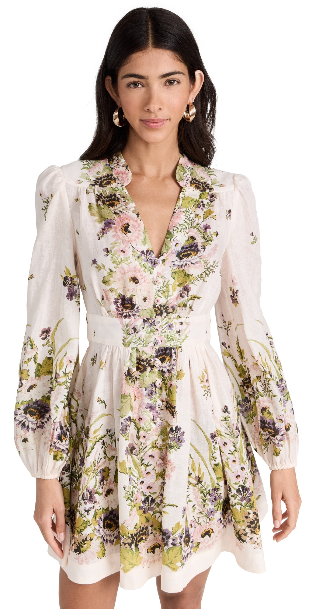 Zimmermann Halliday Plunge Mini Dress Cream Multi Floral 0P | Shopbop