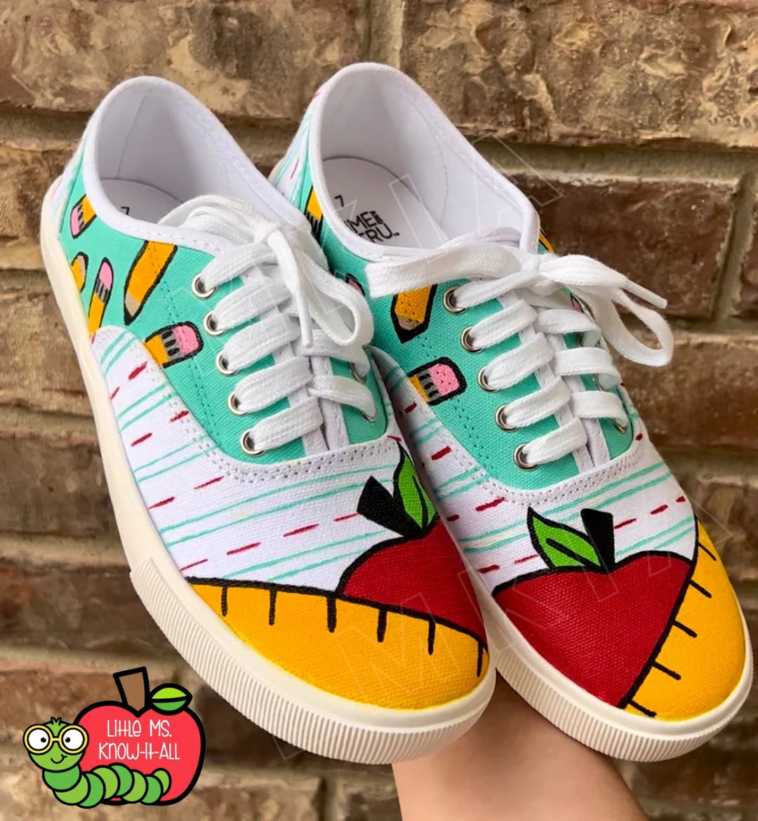 Adult Hand-painted School Supply Shoes Cute Student & Teacher - Etsy | Etsy (US)