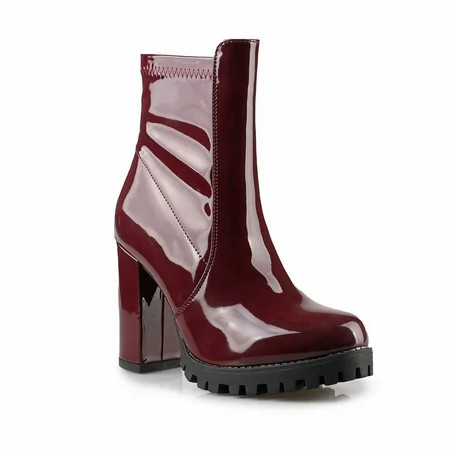 Women’s Bold Style Shiny Patent Chunky Heel Ankle Boots | Walmart (US)