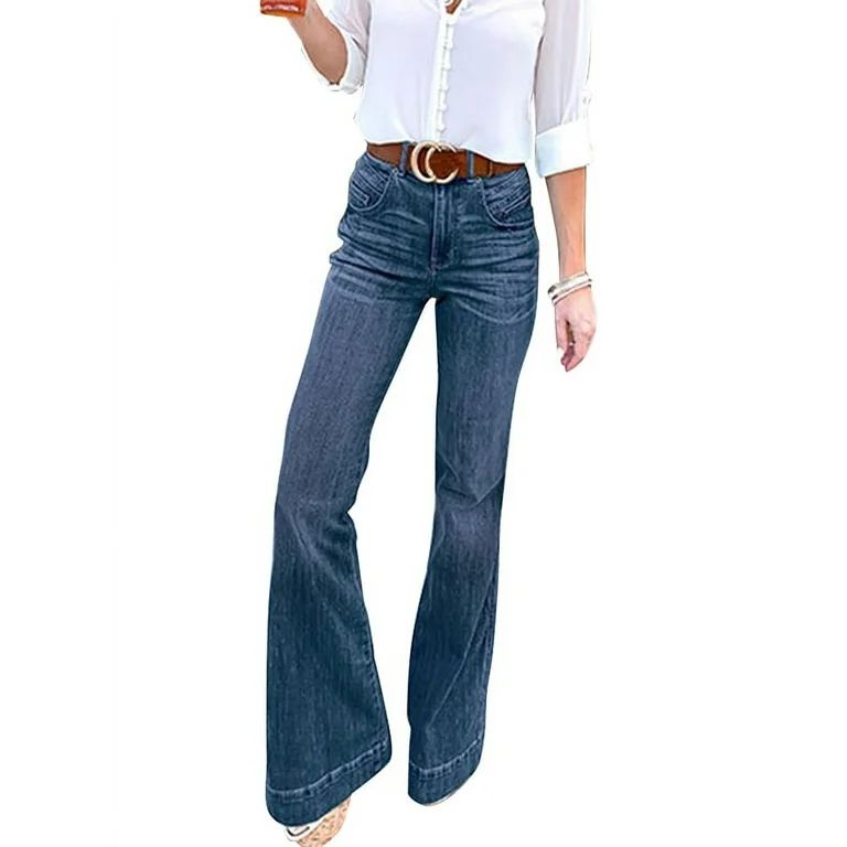 DYMADE Womens Flare Denim Pants Bell Bottom Skinny Wide Leg Jeans | Walmart (US)