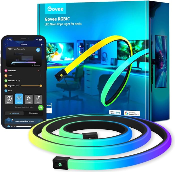 Govee RGBIC Neon Rope Lights for Desks, 16.4ft LED Gaming Desk Lights | Amazon (US)