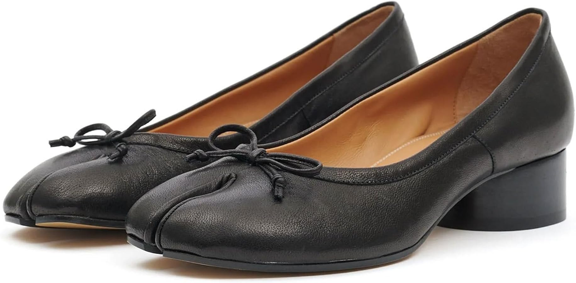 KOKOMOMO Black Split Toe Ballet Heels for Women Japanese Tabi Shoes Cylindrical Low Heels Pumps C... | Amazon (US)