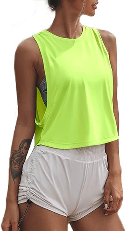 Sanutch High Neck Crop Top Workout Shirts Cropped Muscle Tank for Women | Amazon (US)