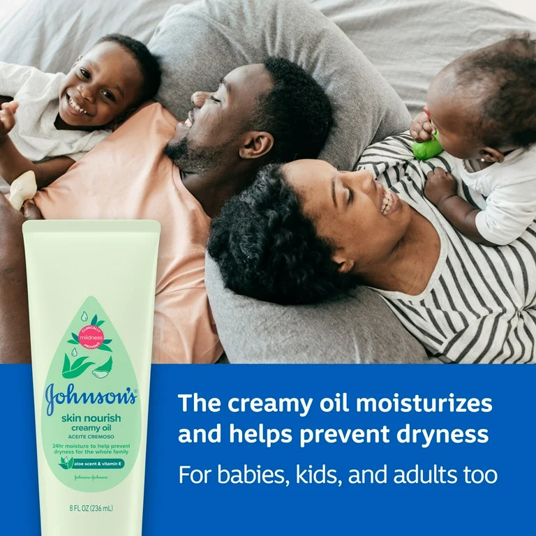 Johnson's Skin Nourish Creamy Oil + Aloe Scent & Vitamin E, 8 fl. oz | Walmart (US)
