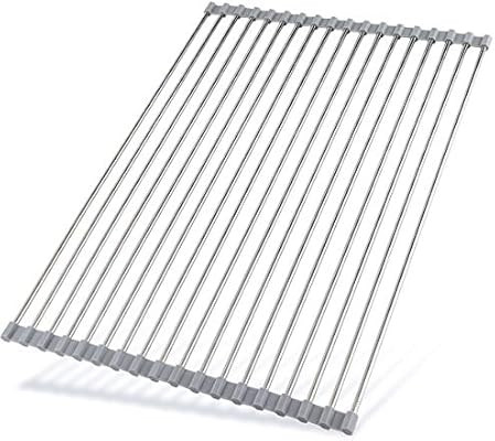 Hhyn Roll Up Dish Drying Rack 20.5"(L) x 14"(W) - Stainless Steel and Silicone Dish Drying Mat Ov... | Amazon (US)