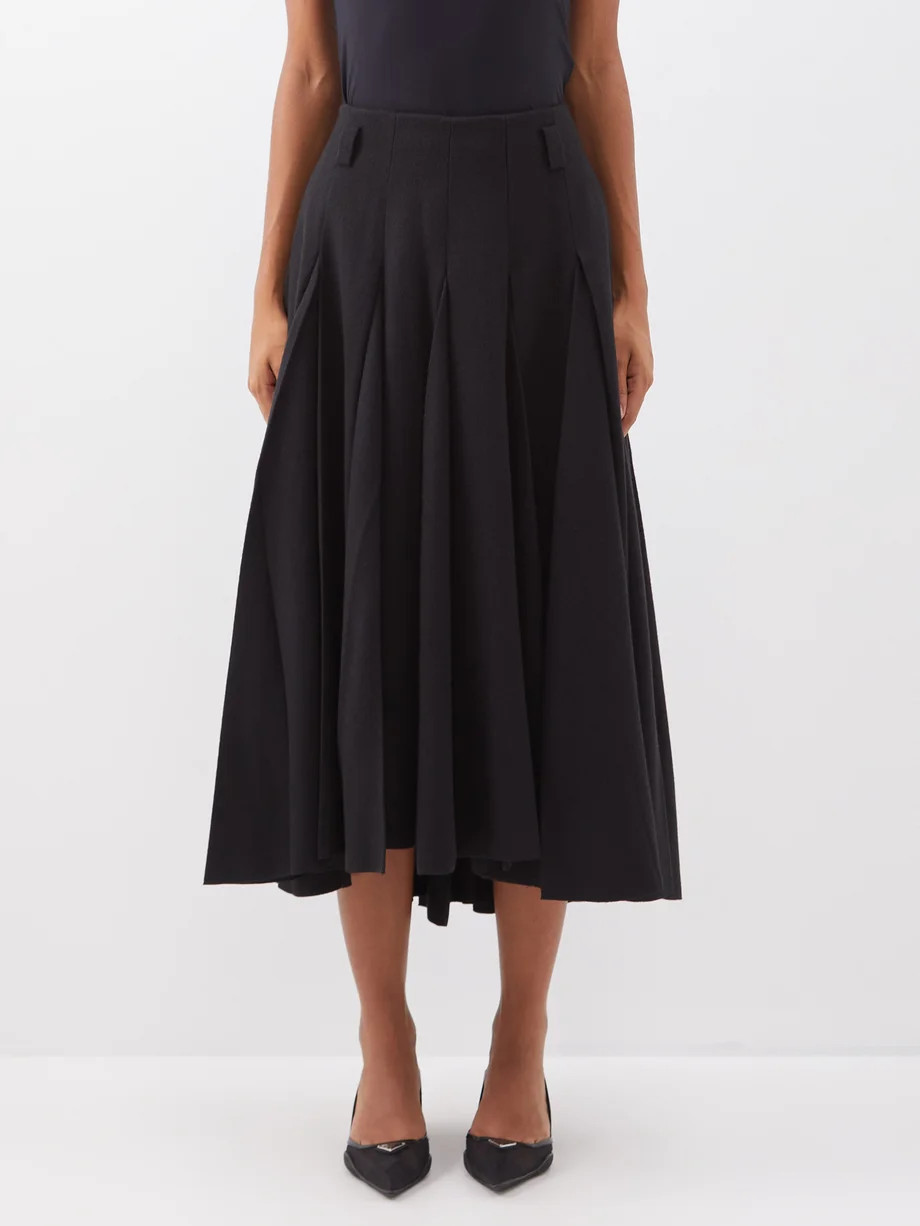 Pleated wool-twill flared midi skirt | Matches (UK)