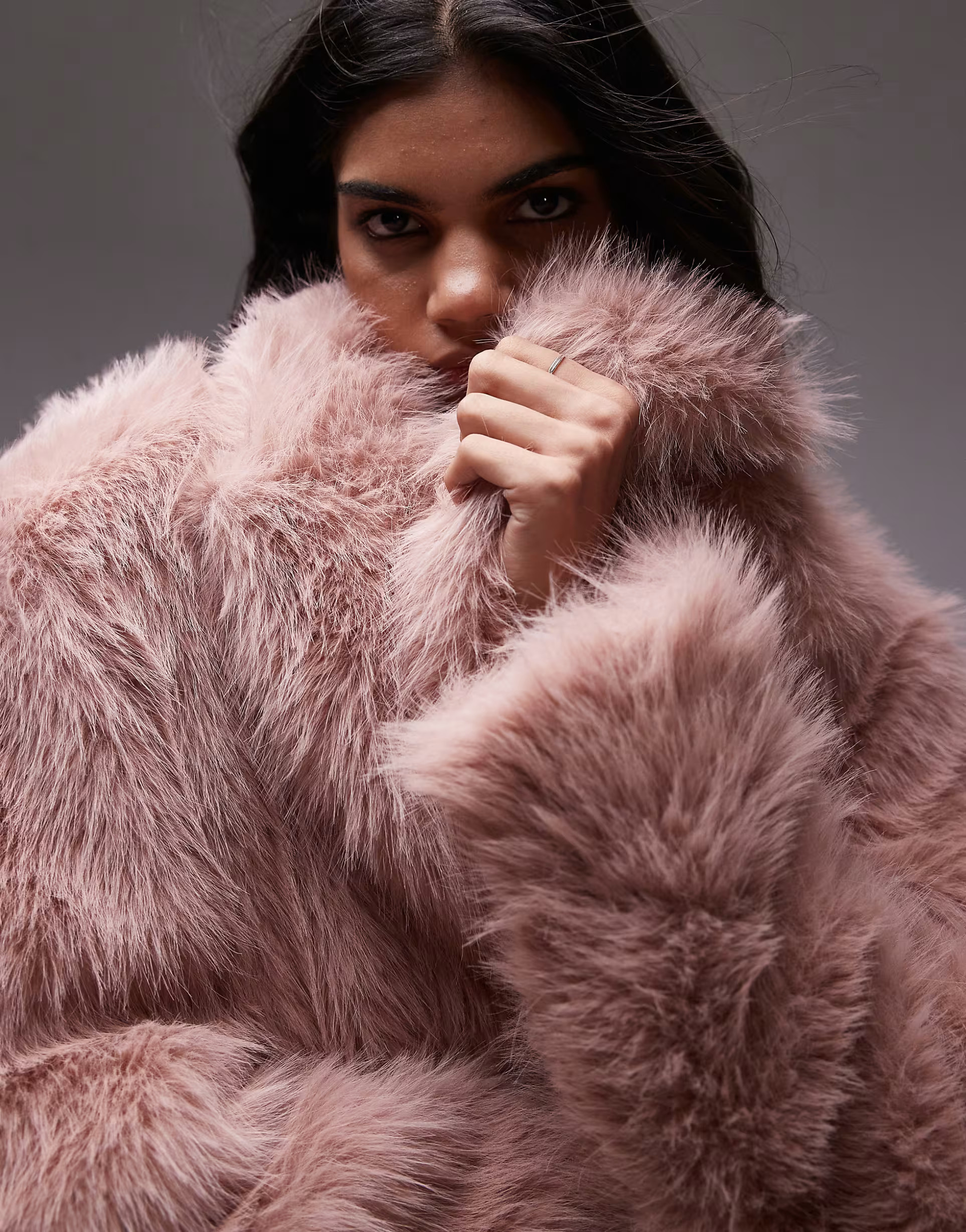 Topshop faux fur long coat in pink | ASOS | ASOS (Global)
