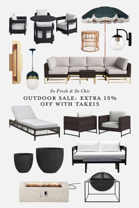 Amazing outdoor furniture and outdoor decor sale! Take extra 15% off with code TAKE15.
-
Minimalist outdoor furniture - outdoor dining - teak dining table - woven wicker dining chair - textured planter set - outdoor conversation set - outdoor sofa set with coffee table - large rectangle fire table - square metal fire pit - rattan side table outdoor - outdoor umbrella with fringe - outdoor brass lighting - outdoor wall sconce with glass globe - outdoor pendant lighting - outdoor chaise lounge - outdoor armchair set of 2 - outdoor sale - joss and main 

#LTKsalealert #LTKunder100 #LTKhome