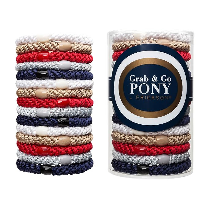 L. Erickson White, Blue, and Red Hair Ties for Thick Hair, Grab & Go Pony Tube, 15 Pack, Anchor, ... | Amazon (US)