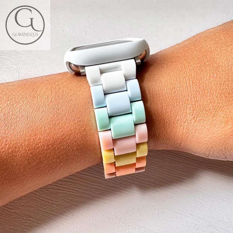 Pastel Color Apple Watch Resin Bracelet Strap Pink Blue White Yellow 40 41 42 44 45 46 49mm Women... | Etsy (US)