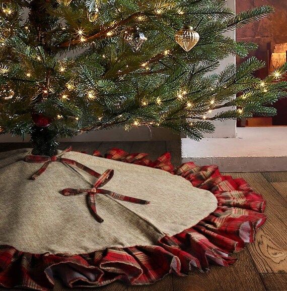 Plaid Christmas Tree Skirt Ruffle Burlap 48” | Etsy (US)