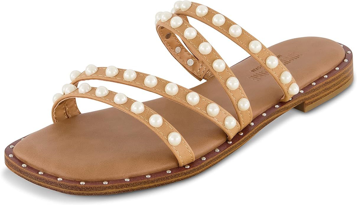 CUSHIONAIRE Women's Vanessa strappy pearl stud slide sandal +Memory Foam | Amazon (US)