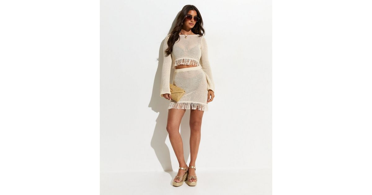 Cream Tassel Crochet Mini Skirt | New Look | New Look (UK)