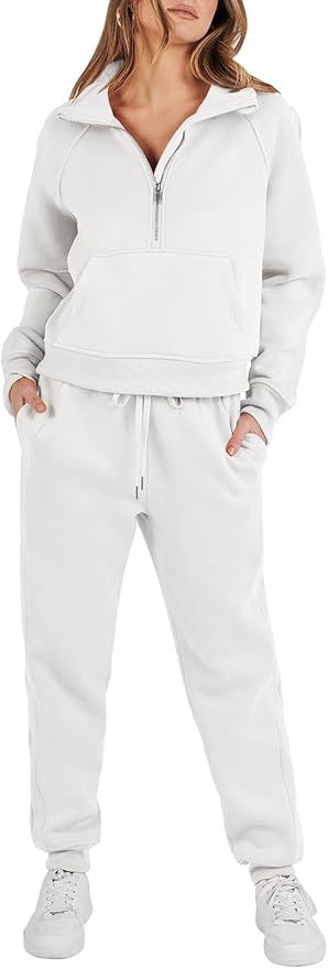 ANRABESS Women's Two Piece Outfits Long Sleeve 2023 Fall Half Zip Sweatshirt with Jogger Pants Lo... | Amazon (US)