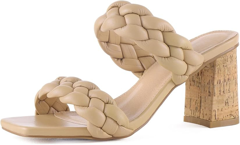 LACUONE Women's Mid Heels Square Toe Chunky Block Heeled Strappy Ankle Buckle Pump Sandals | Amazon (US)