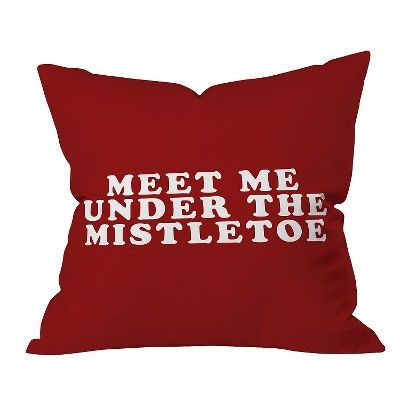 Red Typography Leah Flores Mistletoe Kiss Throw Pillow (16"x16") - Deny Designs® | Target