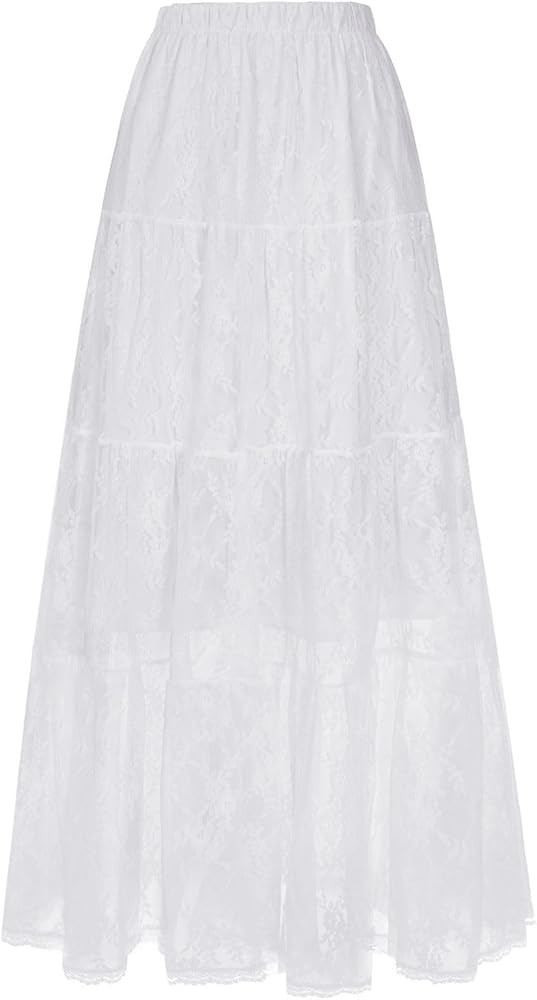 Kate Kasin Women's Lace Maxi Skirt, High Waist Flowy Long Skirts, Summer Beach Vacation Outfits | Amazon (US)