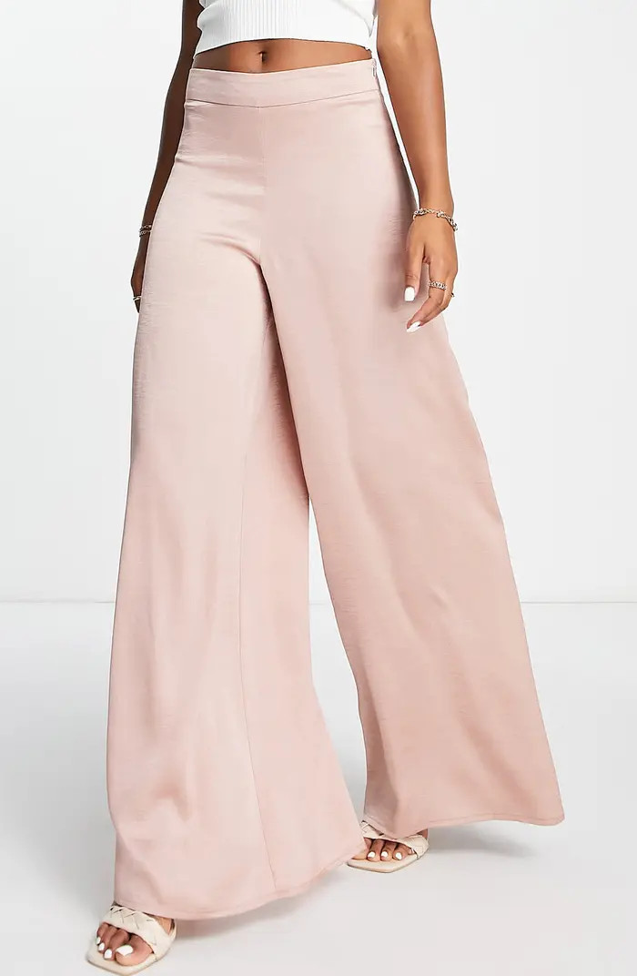 ASOS DESIGN High Waist Wide Leg Satin Trousers | Nordstrom | Nordstrom