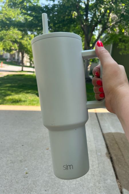 My go to cup this summer! It doesn’t spill as easily as the Stanley, which with a toddler around is everything! 