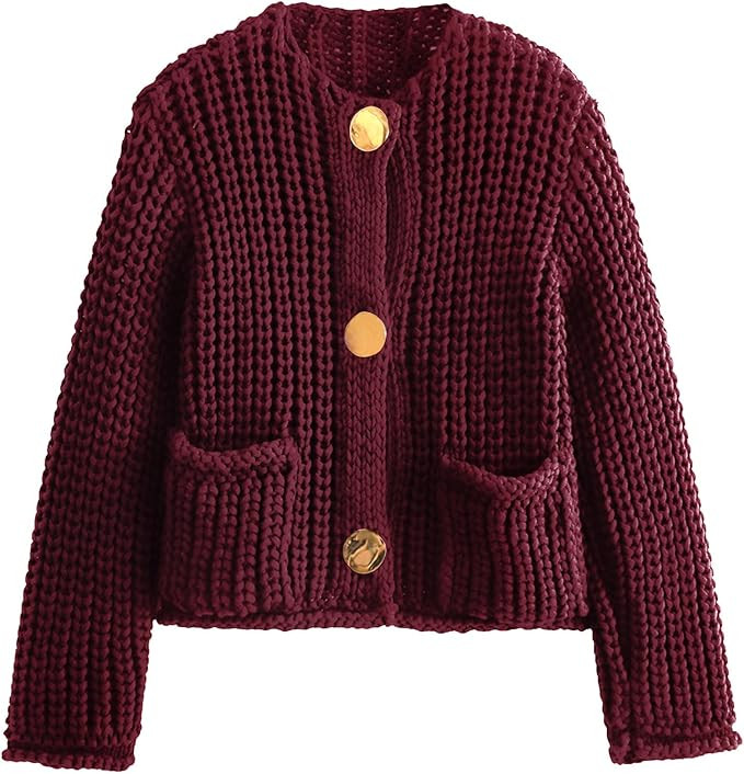 Yimoon Women's Cropped Cardigan Sweater Button Down Chunky Knit Sweater Long Sleeve Fall Open Fro... | Amazon (US)