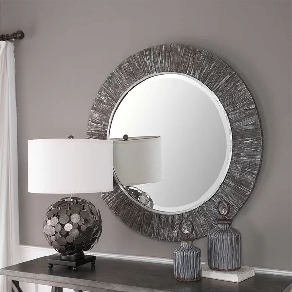 Tania Round Aged Wood Accent Mirror | Wayfair North America