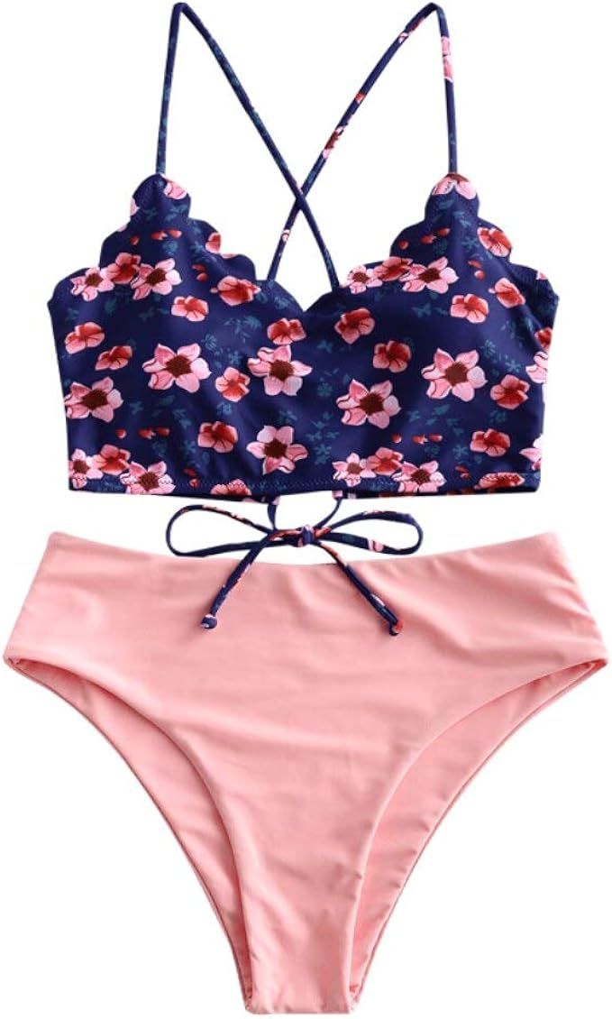 ZAFUL Women's Tie Dye Tankini Bikini Set High Waist Swimsuit Two Piece Swimwear | Amazon (US)