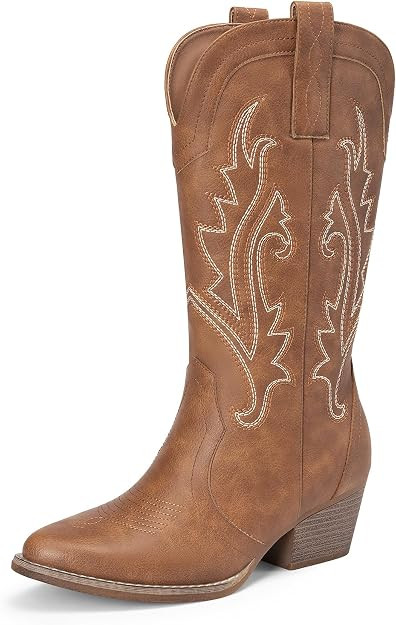 DREAM PAIRS Women's Cowboy Cowgirl Boots Embroidered Pointed Toe Low Heel Western Mid Calf Boot f... | Amazon (US)